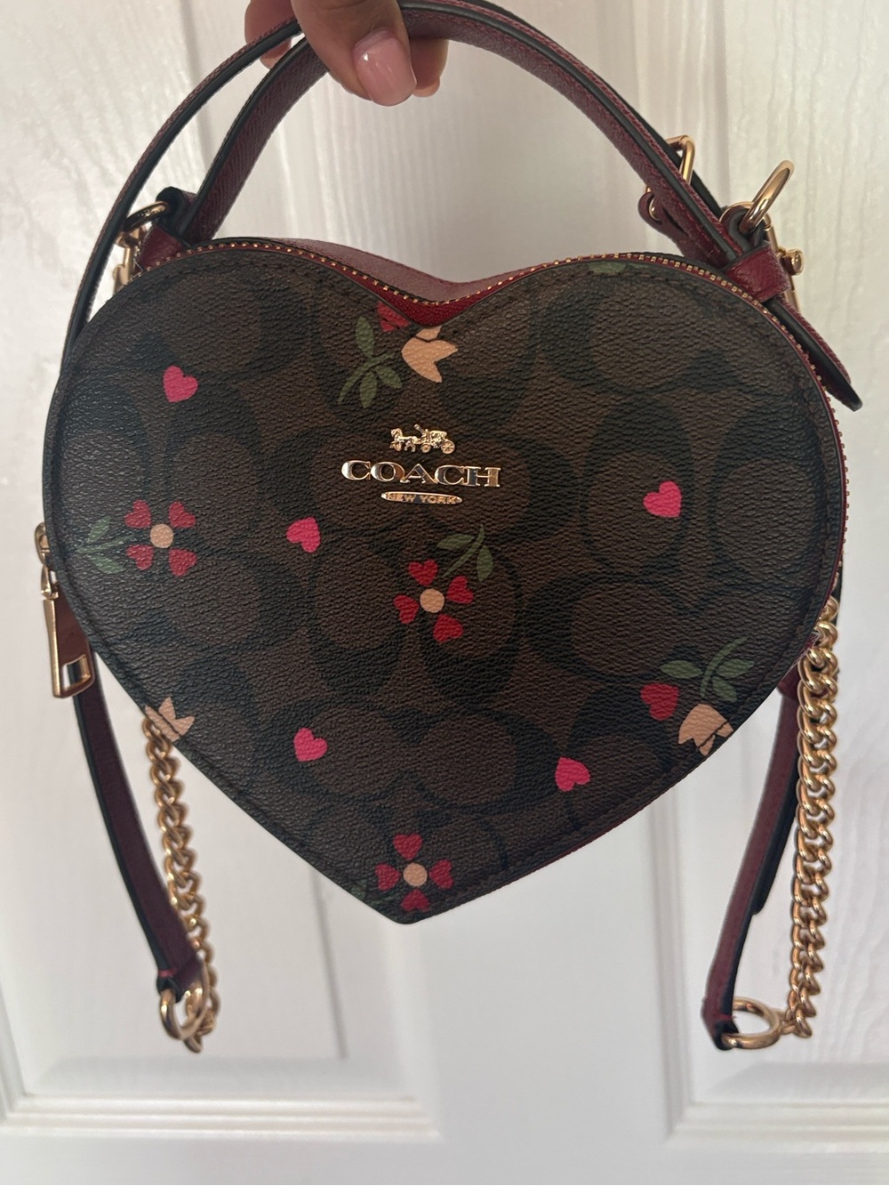 Coach limited edition Burgundy Heart Crossbody with Floral Accent